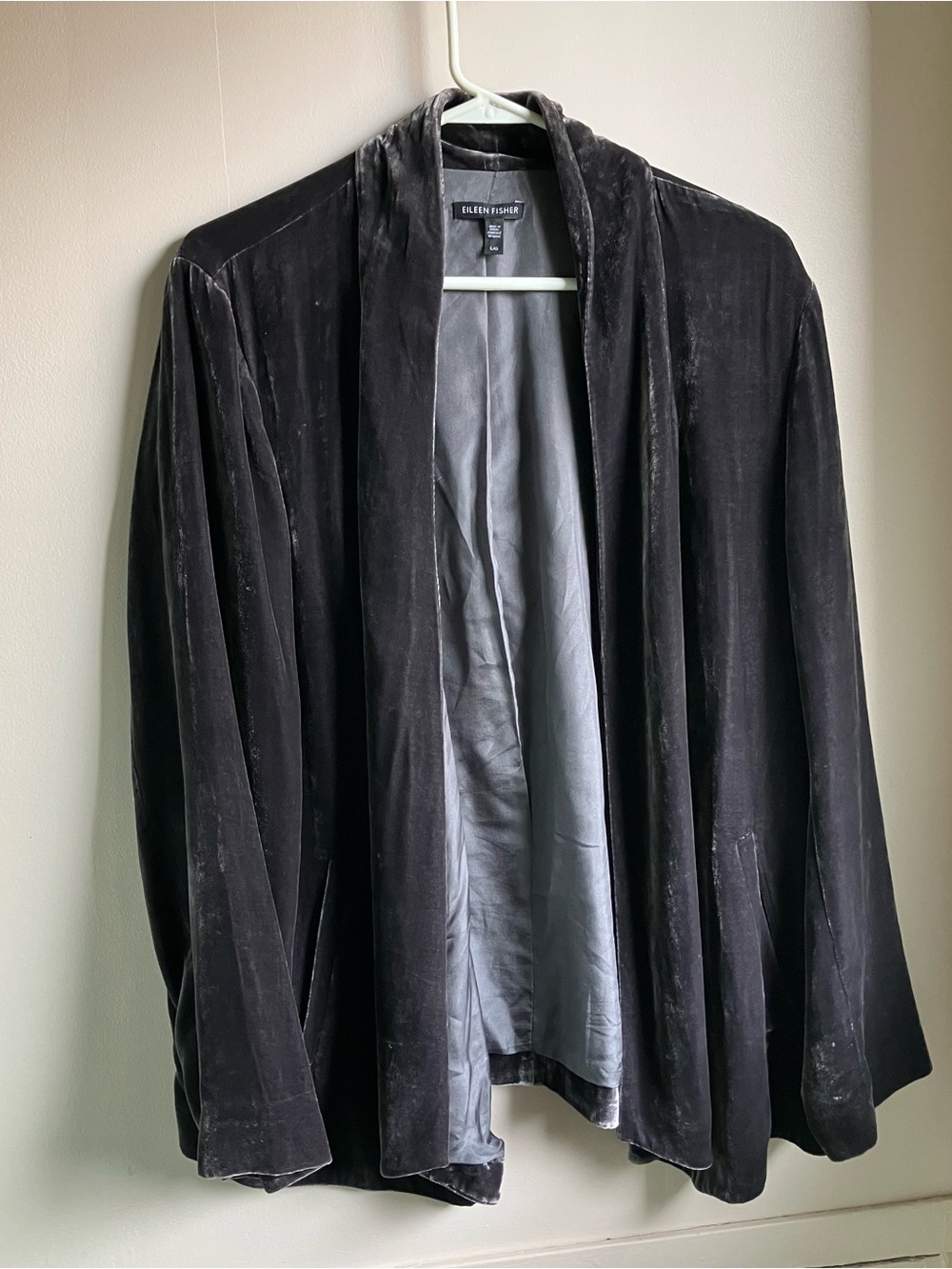 Eileen Fisher Gray Velvet Open-Front Jacket